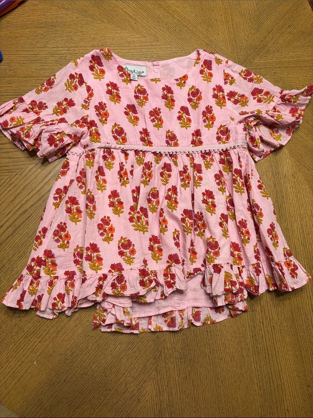 Pippa & Julie Pink Floral Ruffle peplumTunic Top